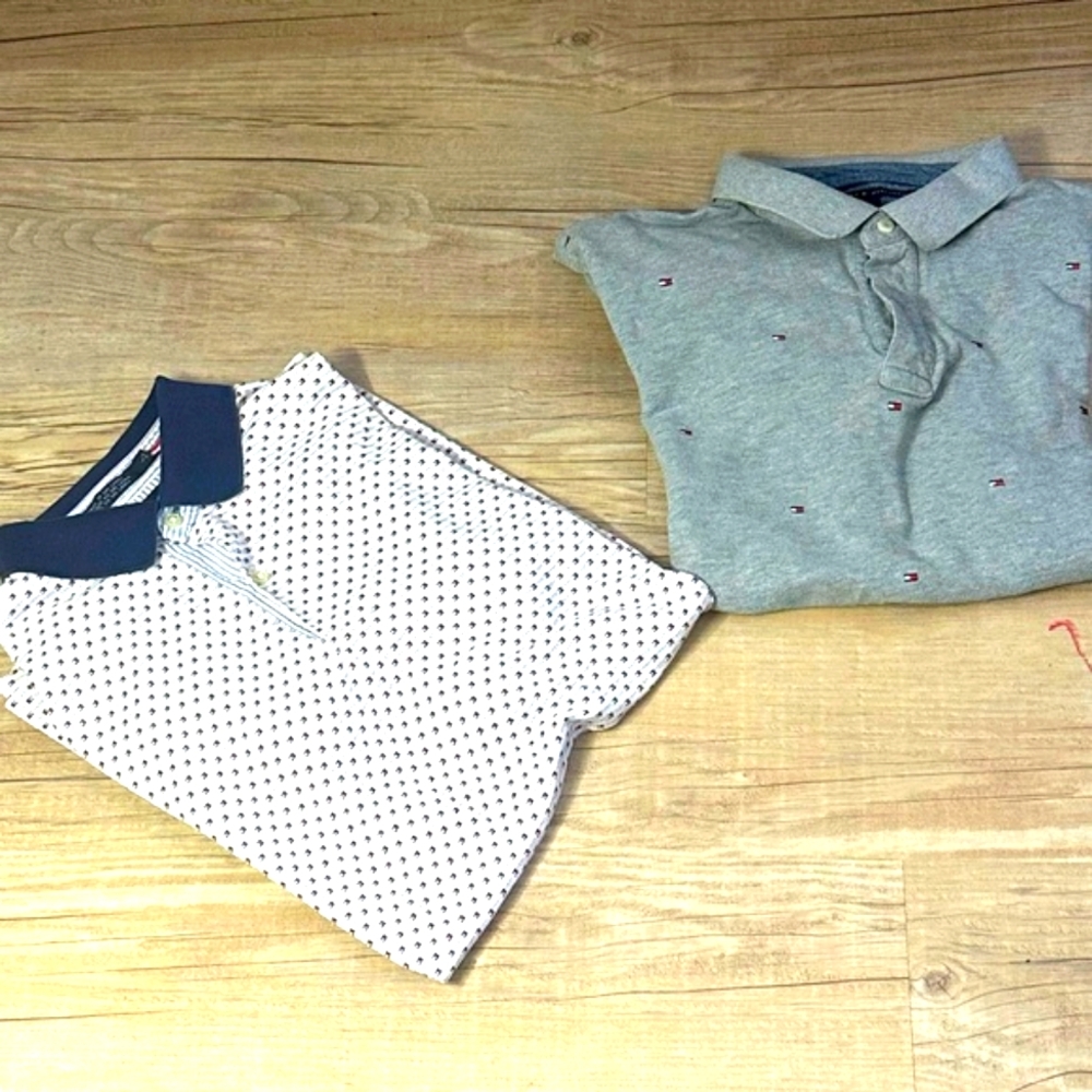 🟢TOMMY HILFIGER lot | 2 Polo Shirts 3 Button up All over print LNWOT White &Grey